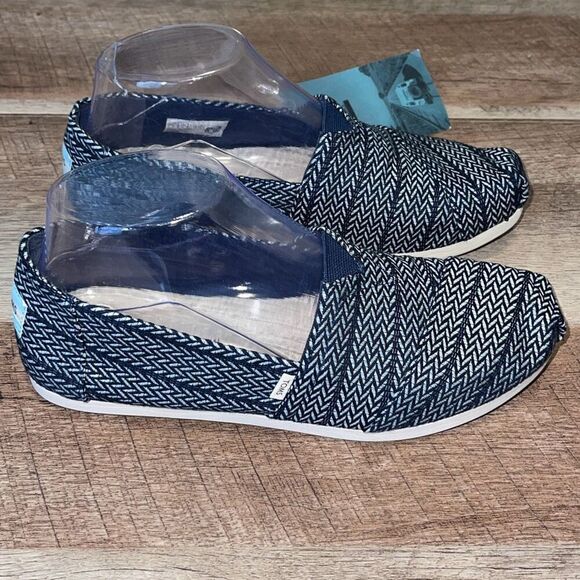 NWT Toms Womens Alpargata Round Toe Woven Classics Espadrille Navy Herringbone O - Picture 5 of 9
